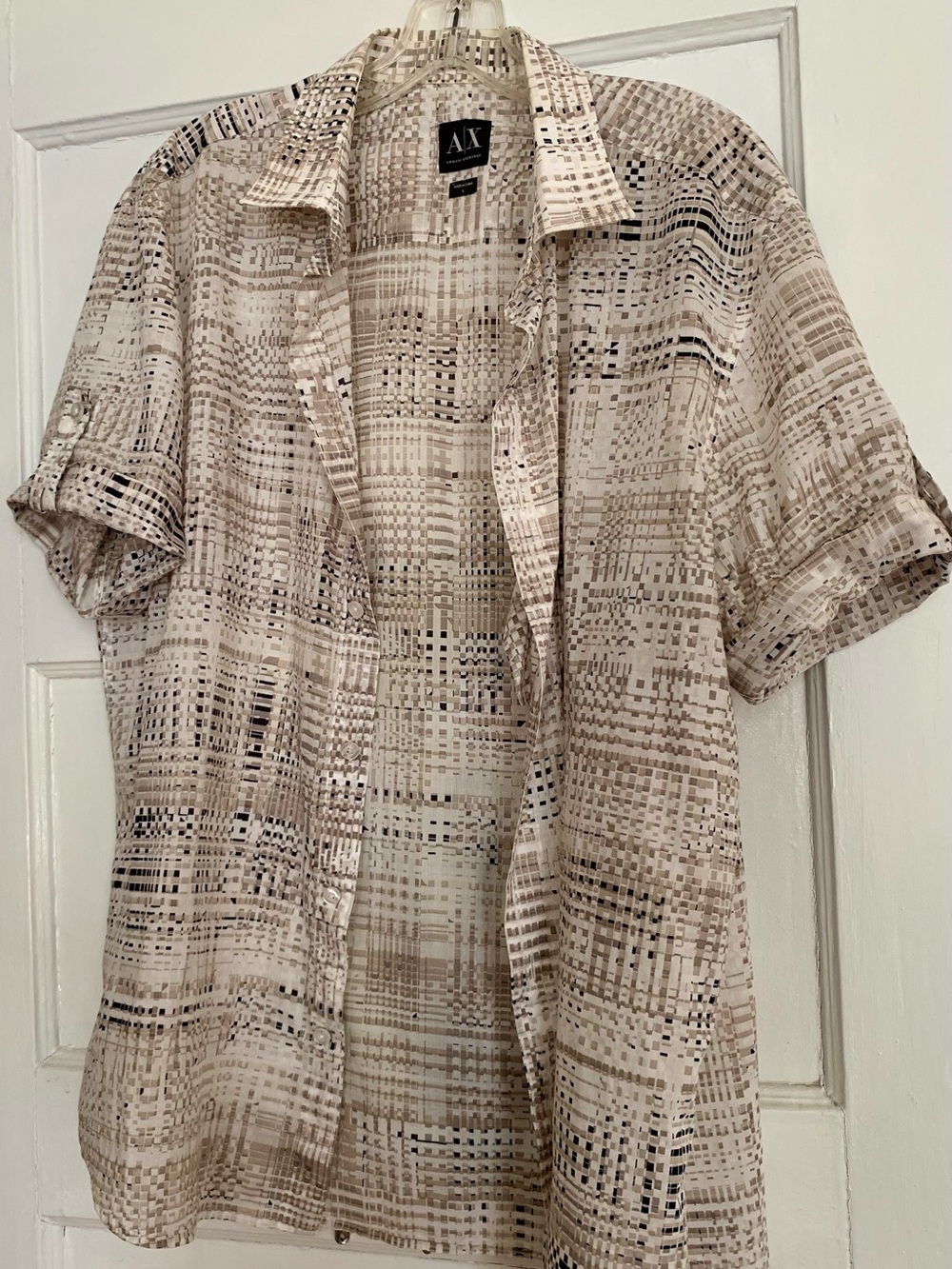 A/X Armani Exchange Men’s Beige Patterned Short-Sleeve Shirt